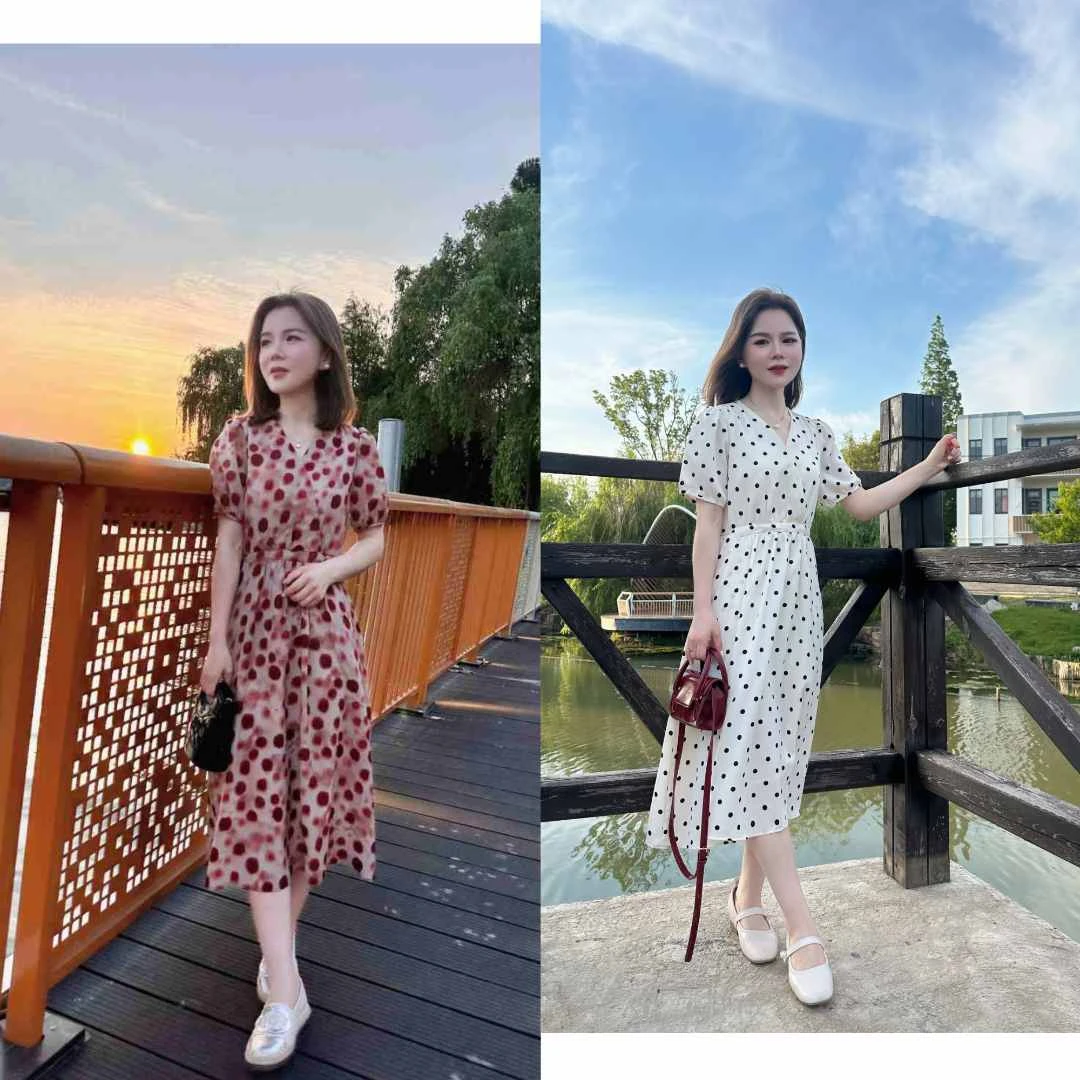 小个子定制连衣高级感波点连衣裙夏季休闲显瘦140-158小个子