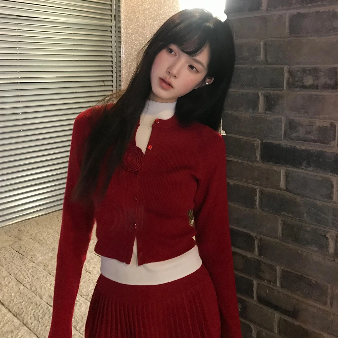 圣诞穿搭红色复古针织连衣裙子套装2025新款巨好看冬装一整套裙女