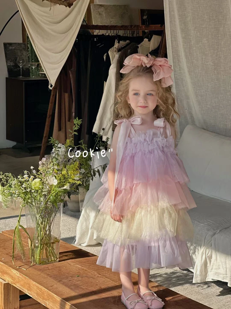 【cookie】25夏 女童彩虹吊带无袖纱裙蛋糕公主裙