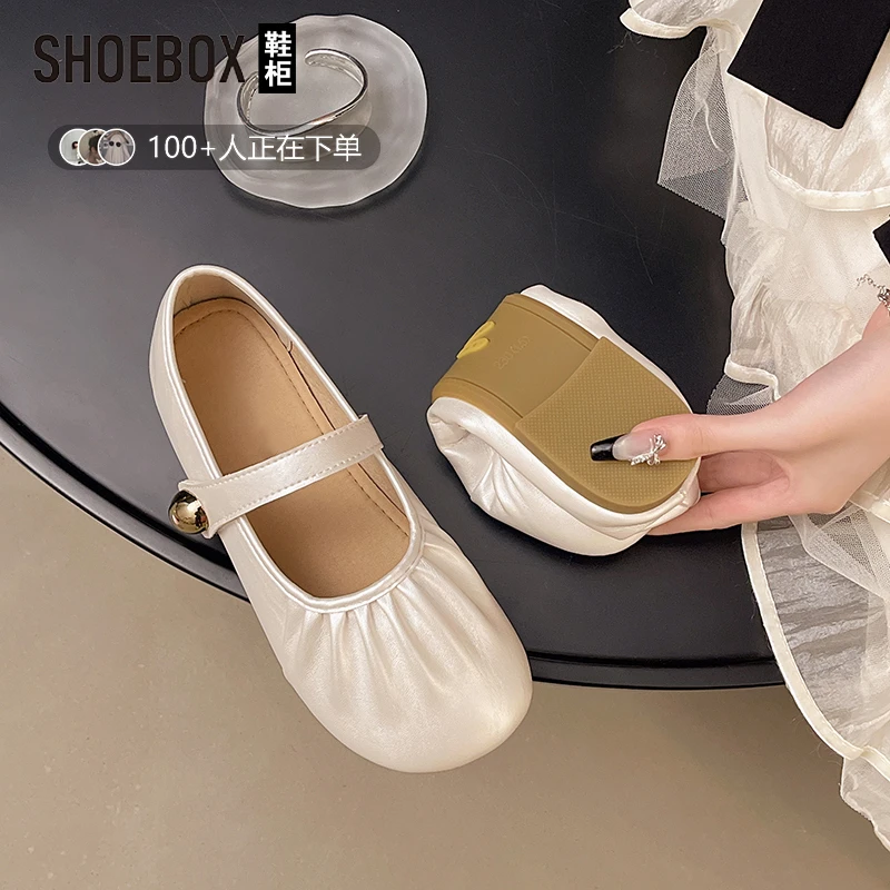 SHOEBOX鞋柜玛丽珍单鞋女2025新款夏季一脚蹬软底晚晚鞋小皮鞋