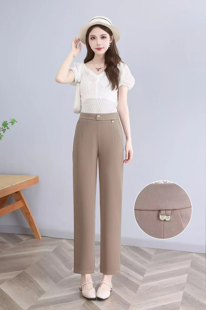 5052#春新款高品质显瘦斜纹全包边烟管直筒裤