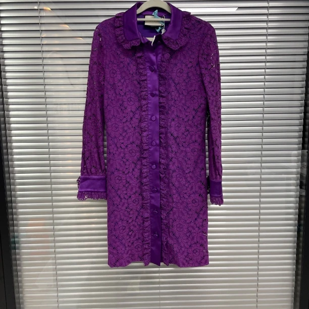 99新 GUCCI/古驰 紫色蕾丝连衣裙/38码/A02979