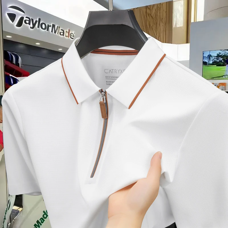 泰勒梅高尔夫上衣夏季薄款运动男士短袖拉链Polo衫半袖宽松大码