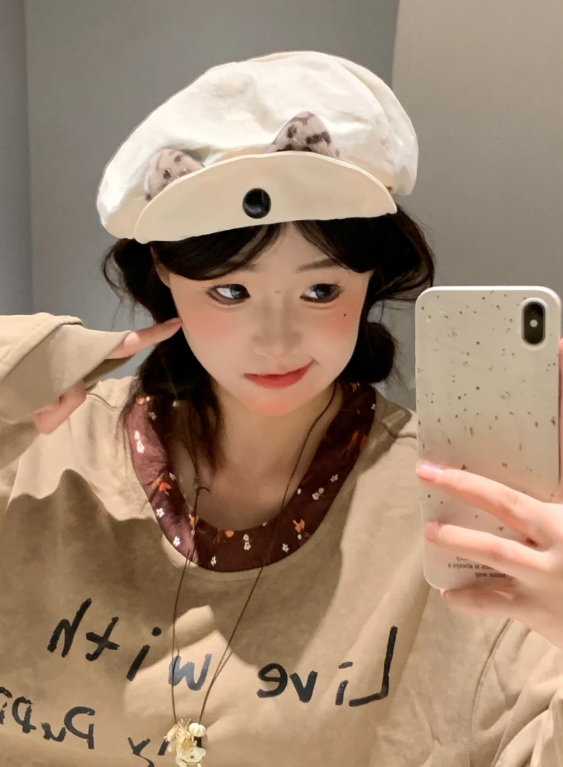 原创自制！可爱猫耳朵报童帽百搭八角帽贝雷帽子女