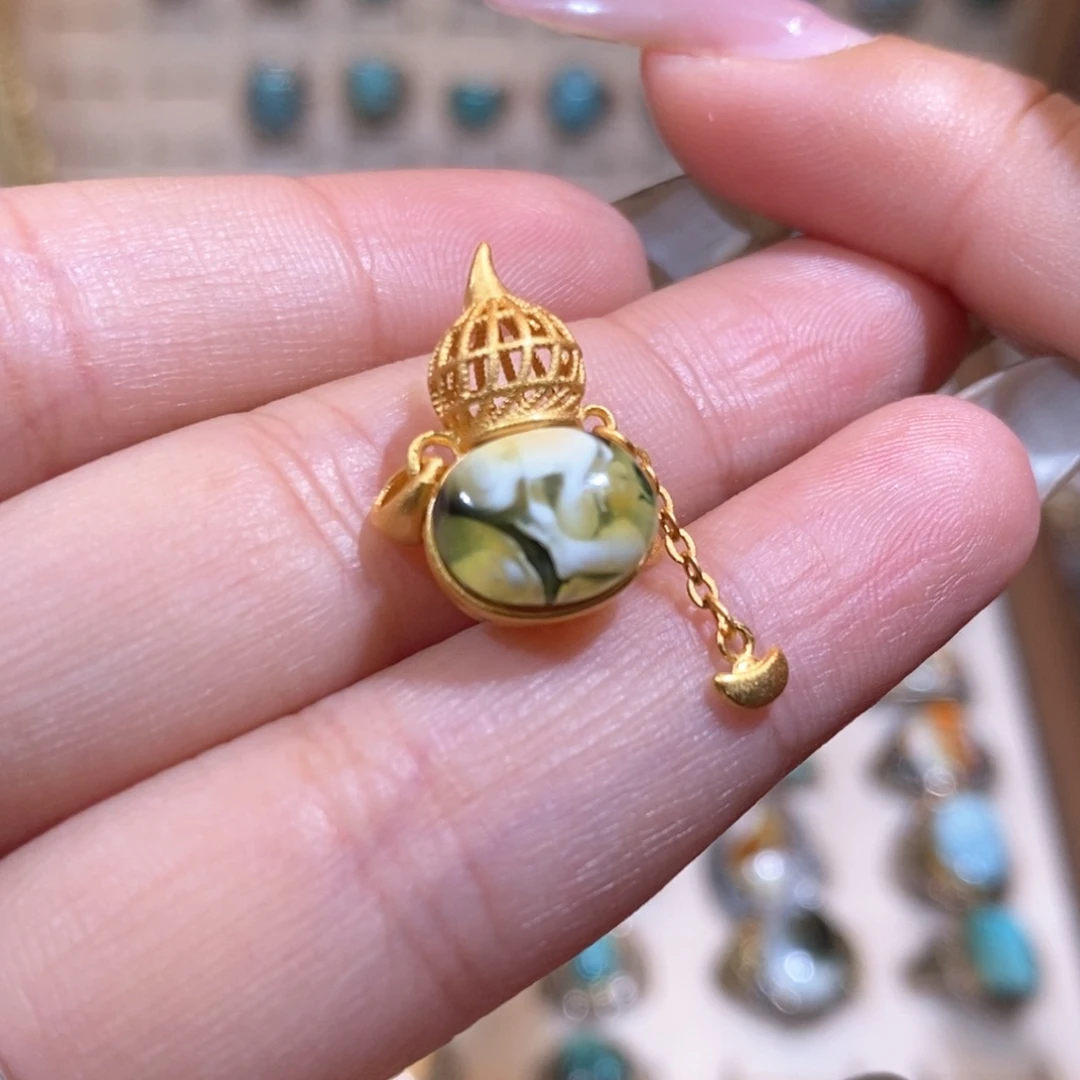 琥珀颈饰银S925镀金镶嵌○****吊坠