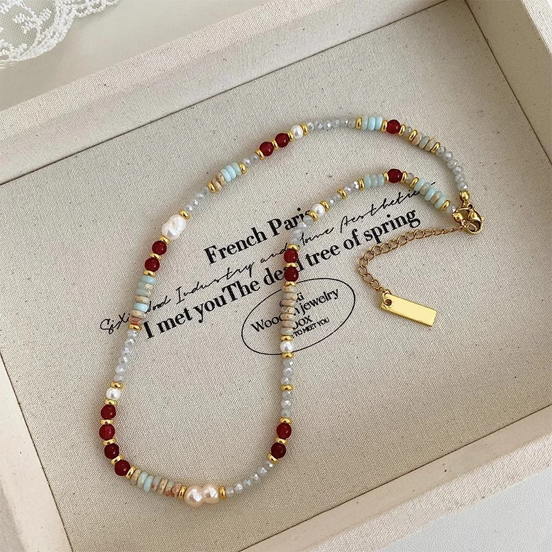 铜合金项链 CHUYA饰品夏彩色多巴胺串珠项链女小众轻奢设计锁骨链