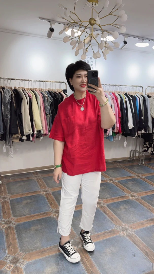 【88153】“红黄白黑”四色 夏季圆领套头半袖麻衫T恤 基础百搭/HLX