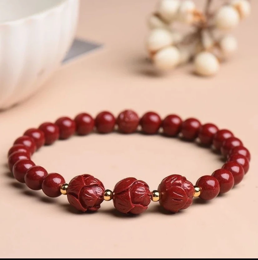 含辰砂工艺品朱砂紫金砂6MM莲花转运珠时尚精美手链女款