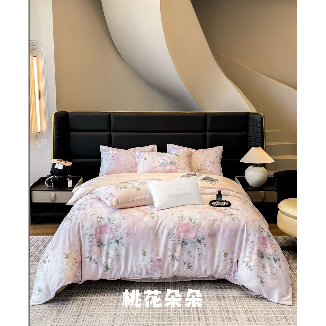 【晴美】莱赛尔数码印花四件套-桃花朵朵