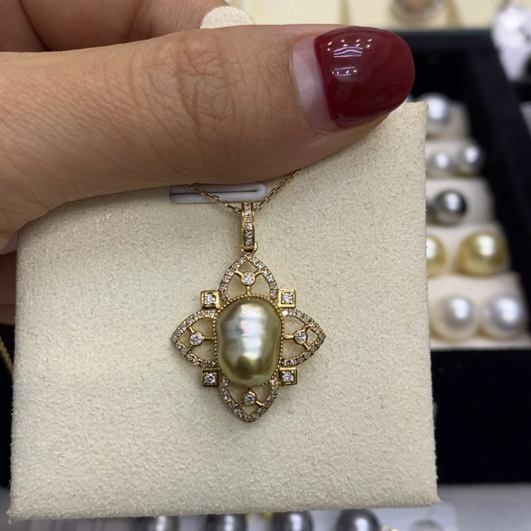 海水珍珠吊坠(不含链)18K金镶嵌