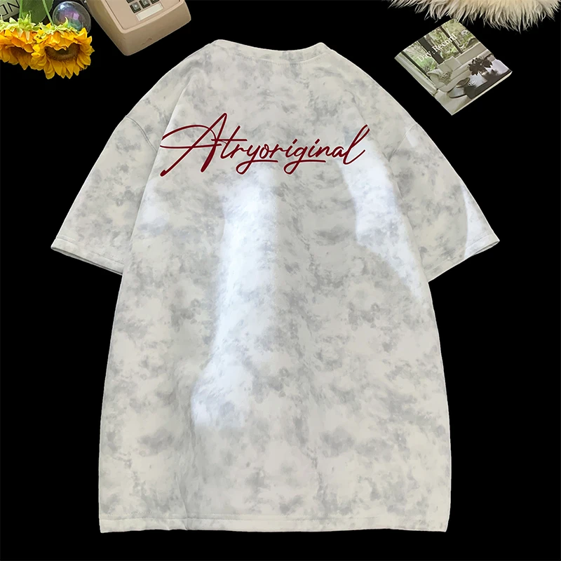 muxiaofei/慕小菲美式260克混纺沾染美式ins小众短袖宽松百搭T恤