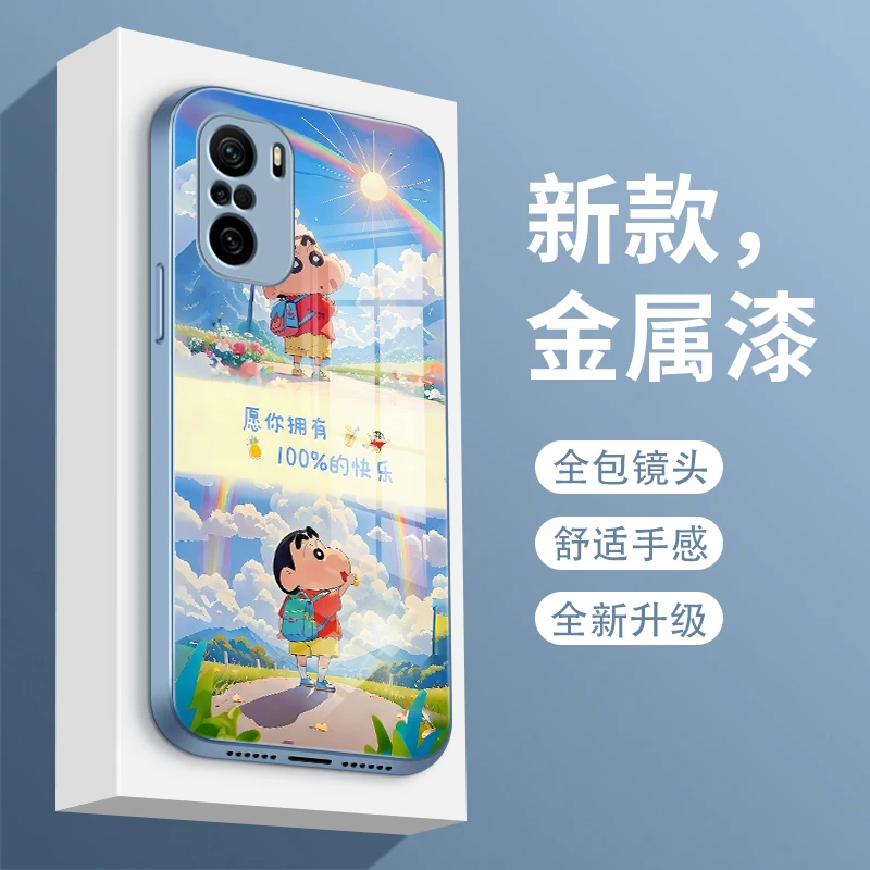 小新语录适用小米红米k40pro手机壳K40玻璃壳k40s挂绳redmi金属漆
