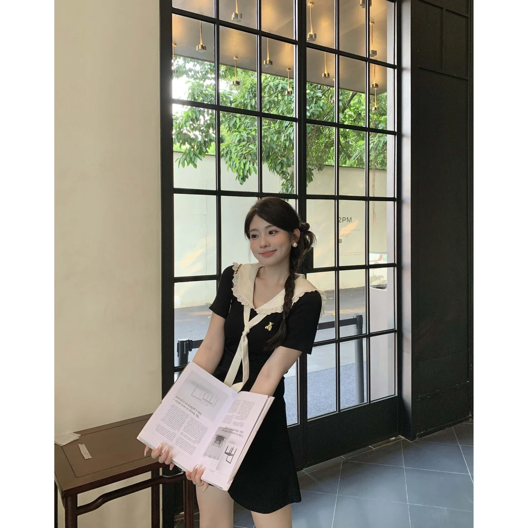 现货【恋恋夏日】Dottie Ting面包定制法式学院夏季收腰连衣裙甜美