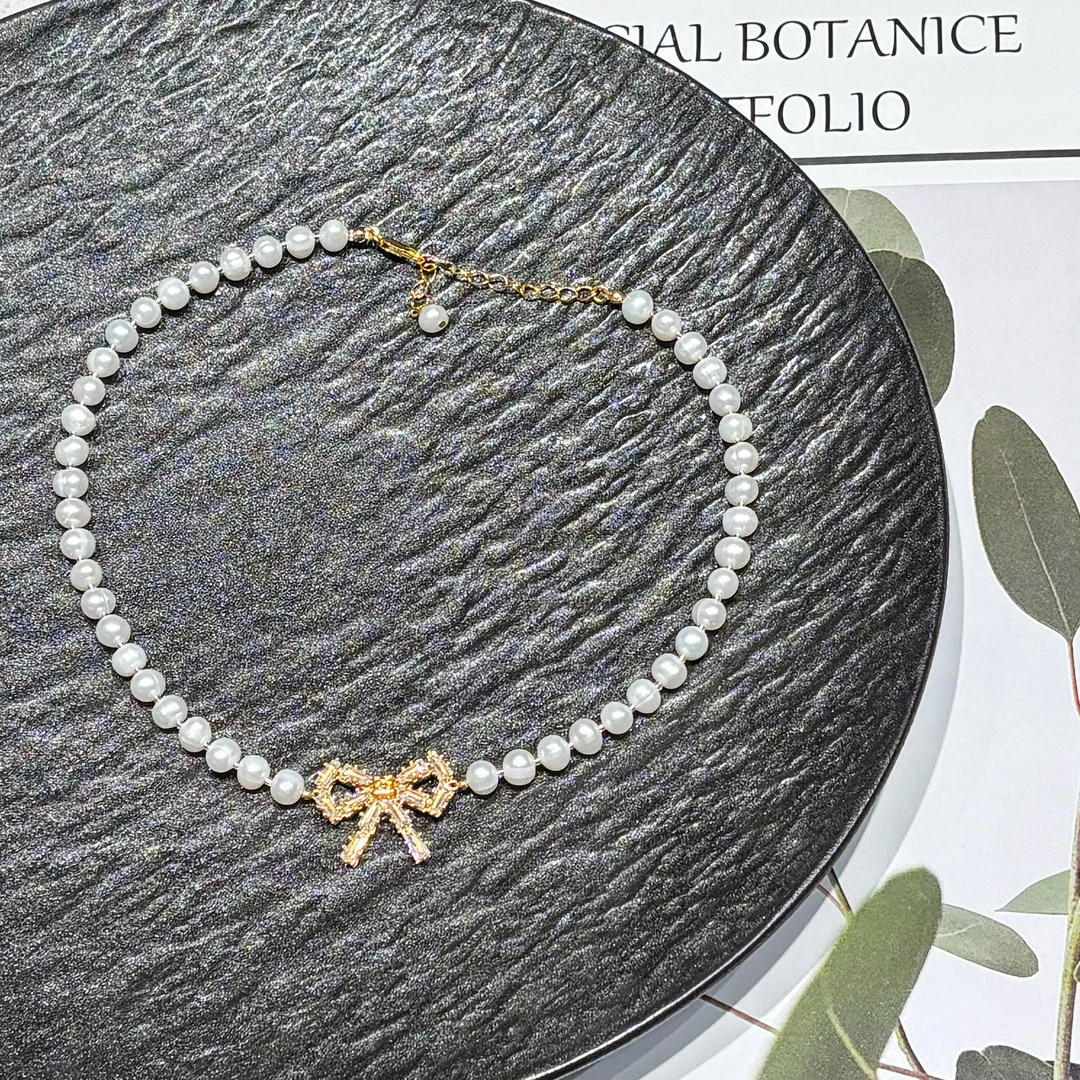 精致系列轻奢高级感蝴蝶结珍珠项链经典百搭气质珍珠颈链首饰