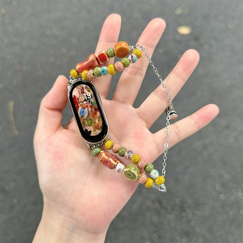 新款适用于小米手环9/8pro表带米8nfc琉璃串珠表链band7/6543女夏