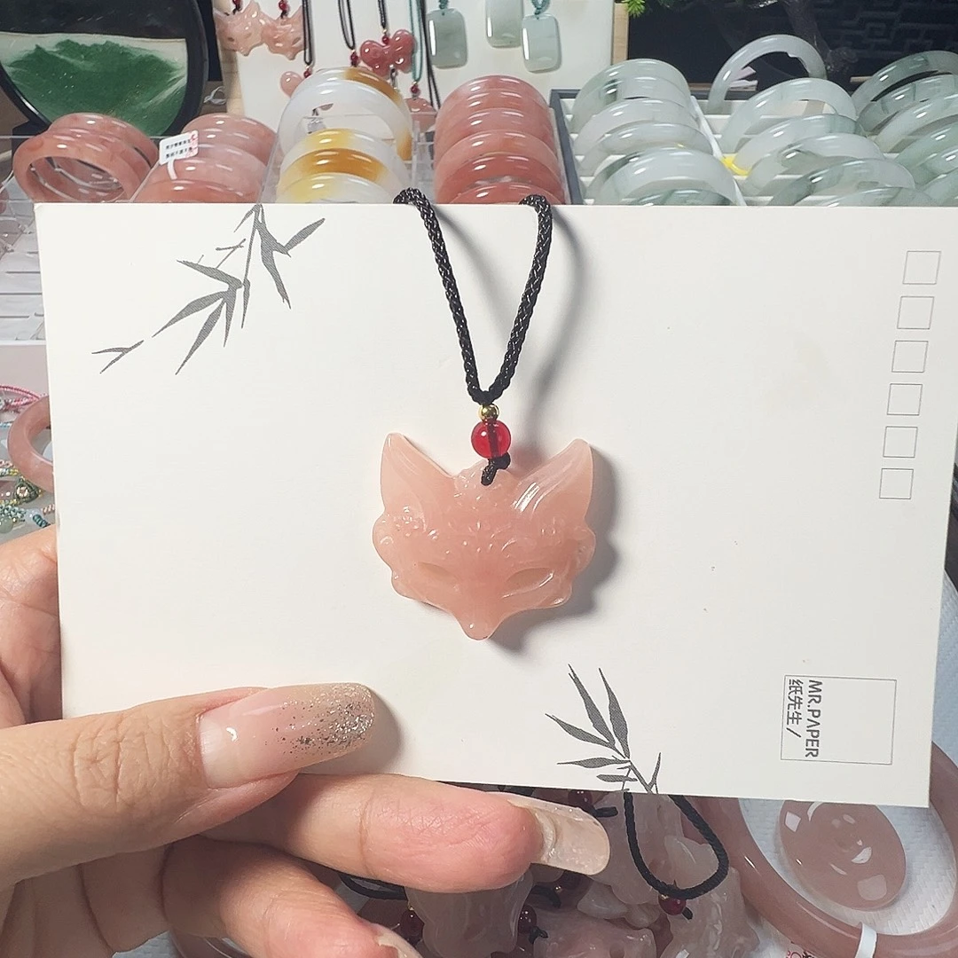 石英质玉未镶嵌手镯小狐狸面具吊坠