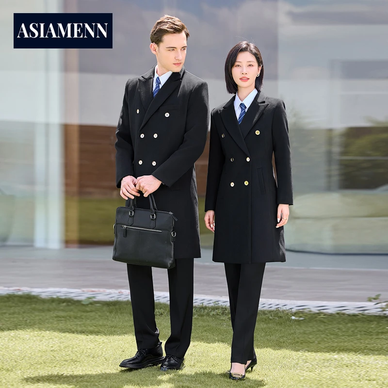高端黑色中长款毛呢大衣女冬季新款职业通勤呢子工装酒店经理工装