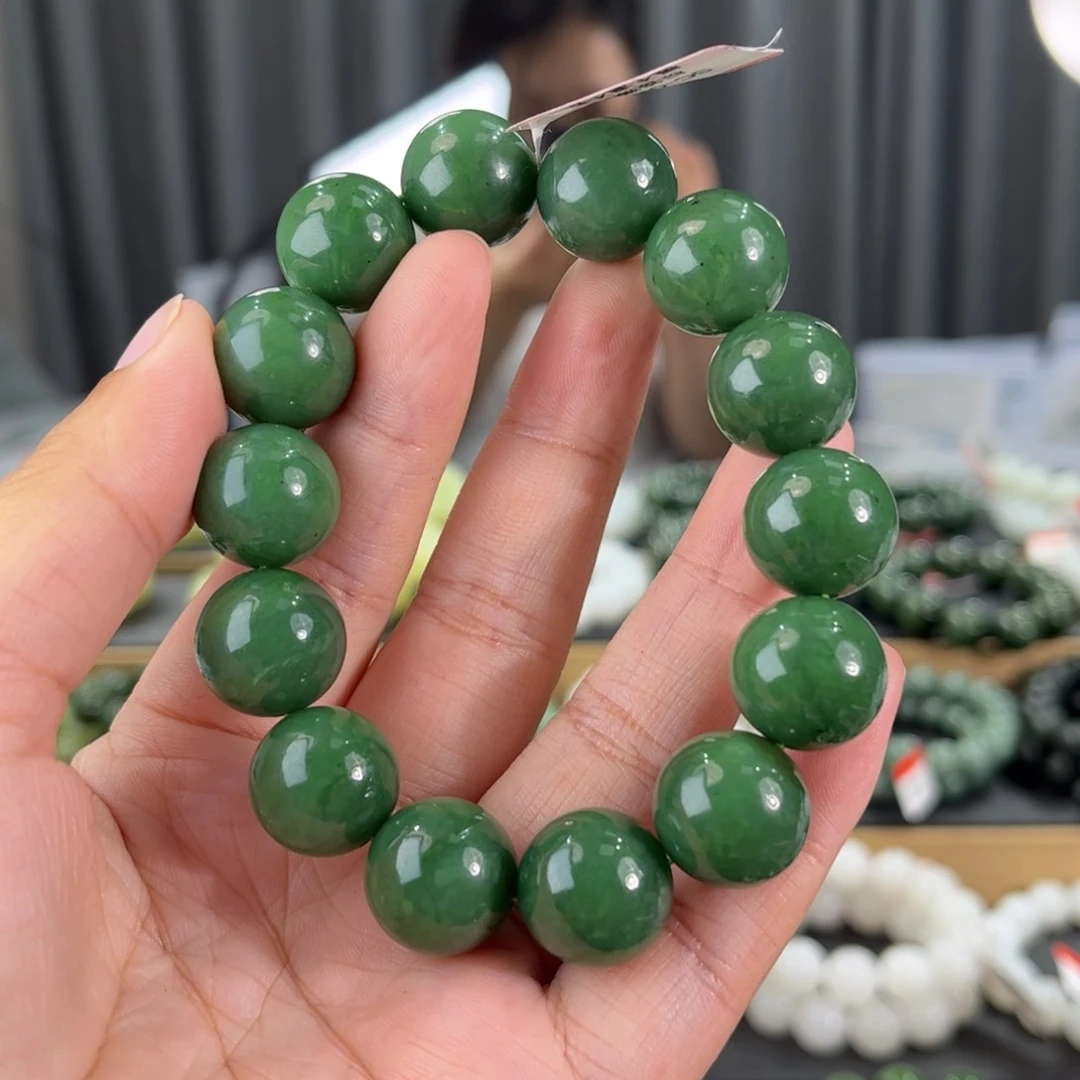 手串未镶嵌和田玉新疆碧玉阳绿卡16圆珠