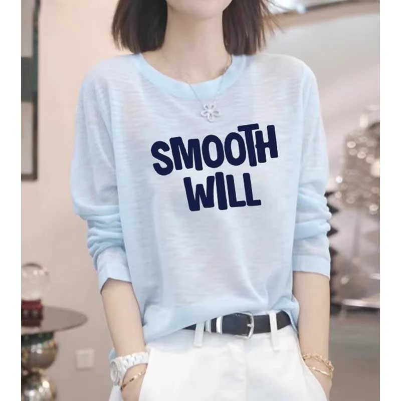 蓝色竹节棉长袖防晒罩衫女2025夏季新款韩系宽松慵懒辣妹遮阳