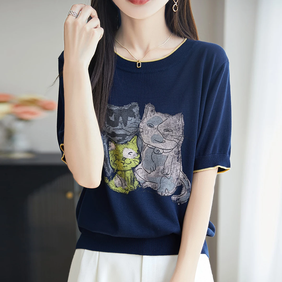 胖mm夏装特大码冰丝针织衫女士短袖t恤2025新款遮肚子巨显瘦上衣