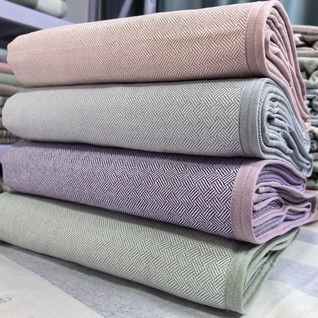 轻奢高档纯棉提花床单小包边圆角设计枕套木纹扣子