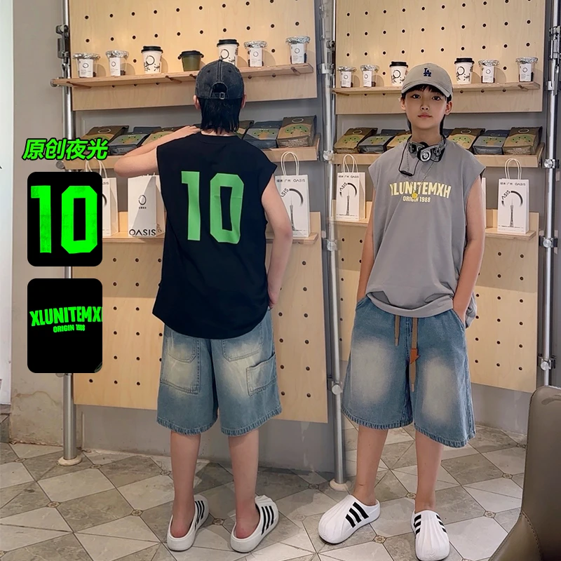 XT1595小赖家亲子休闲背心T夏季中大童百搭宽松儿童上衣潮流ins