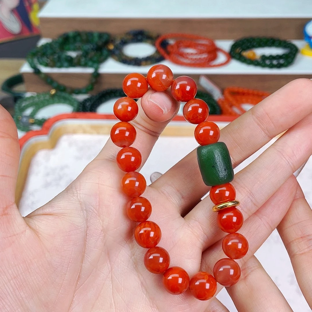 南红玛瑙10mm川料超红枣珠设计款单圈未镶嵌