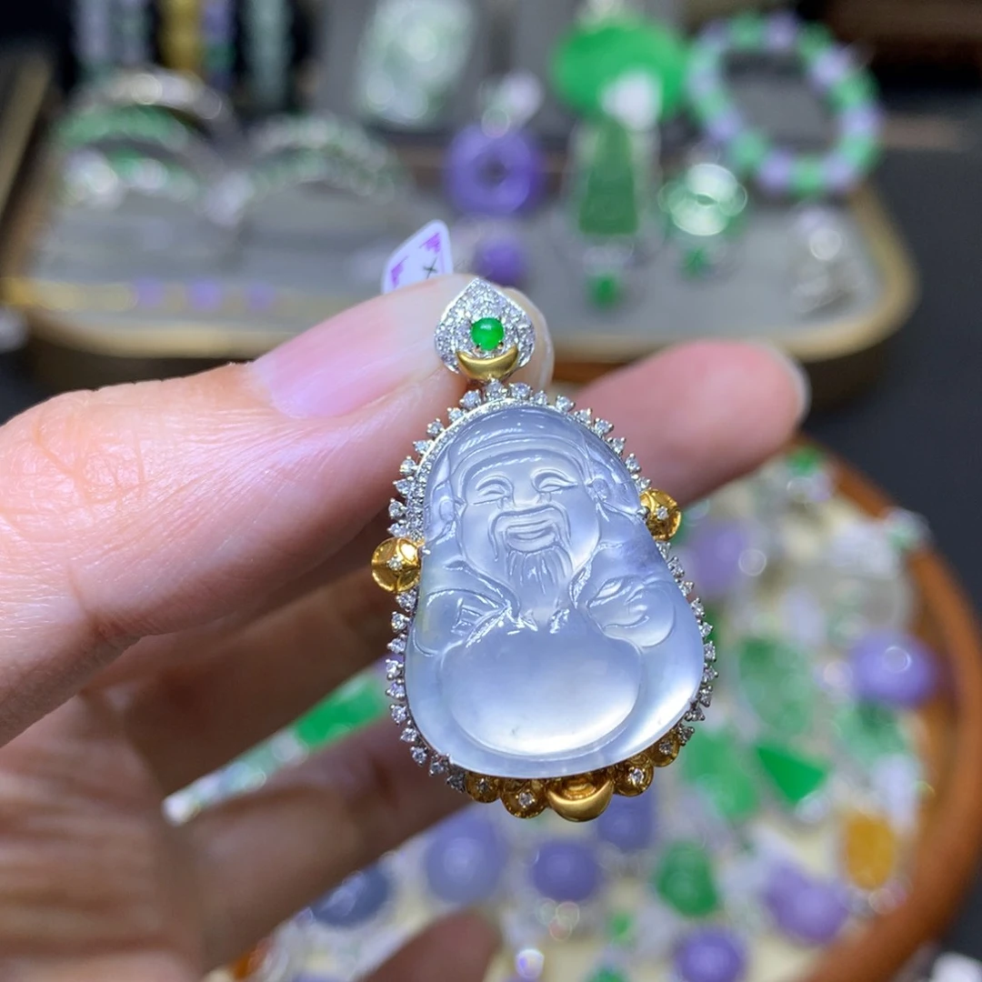 翡翠18K金镶嵌颈饰翡翠吊坠项链