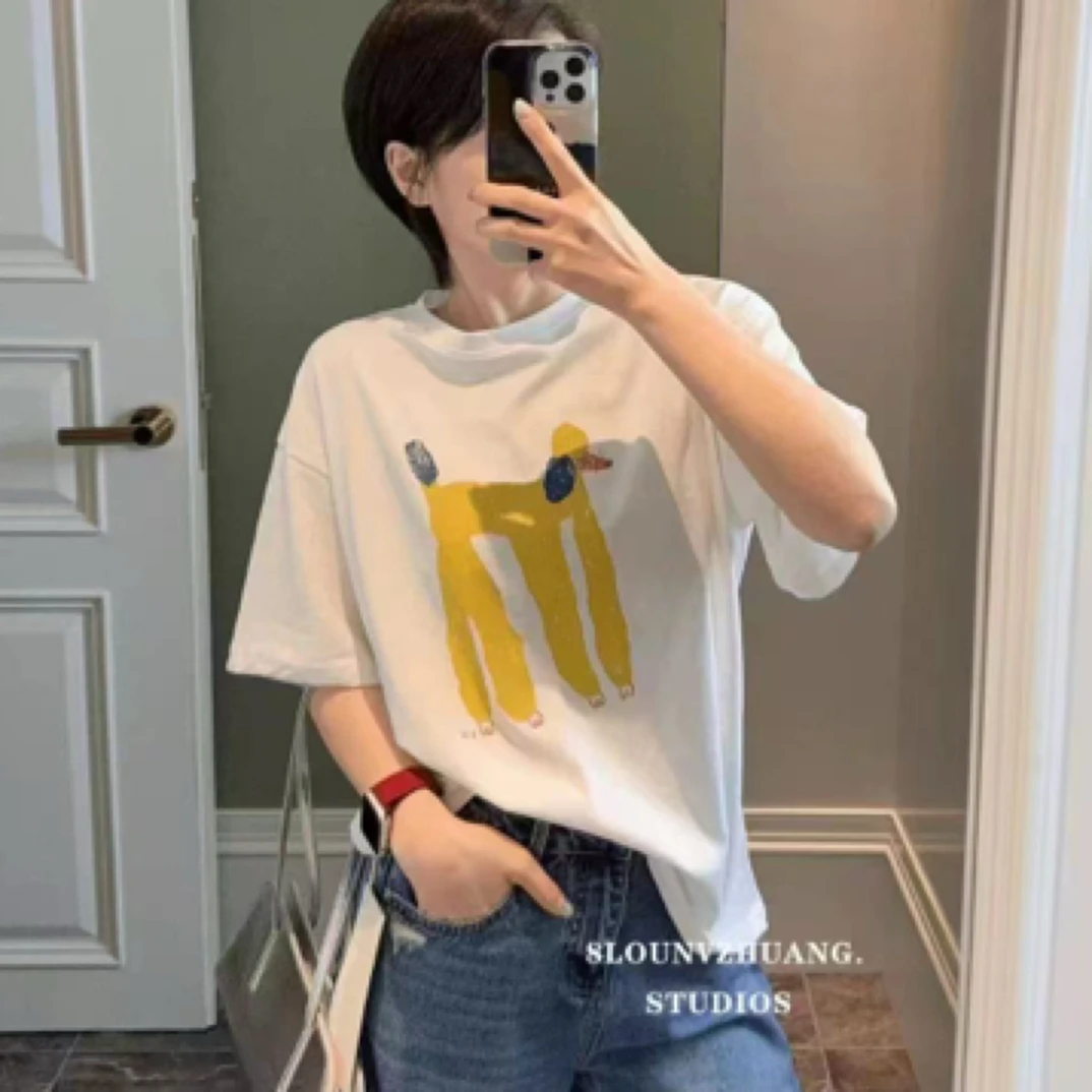 2025春夏新款宽松短袖t恤小个子穿搭镂空上衣薄款女装高级感打底t