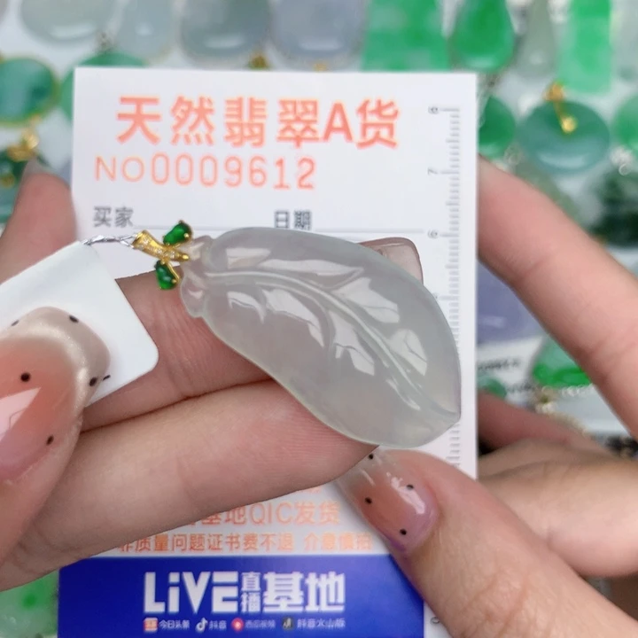 翡翠18K金镶嵌颈饰叶子