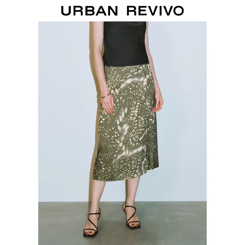 UR2025春季新款女装欧若风魅力度假感撞色满印长款半裙UWG550017