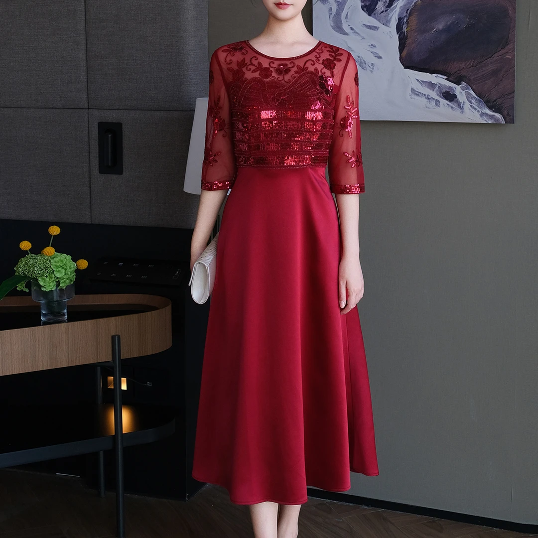 高端喜婆婆婚宴装晚礼服裙年轻时尚妈妈春秋婚礼服高贵洋气连衣裙