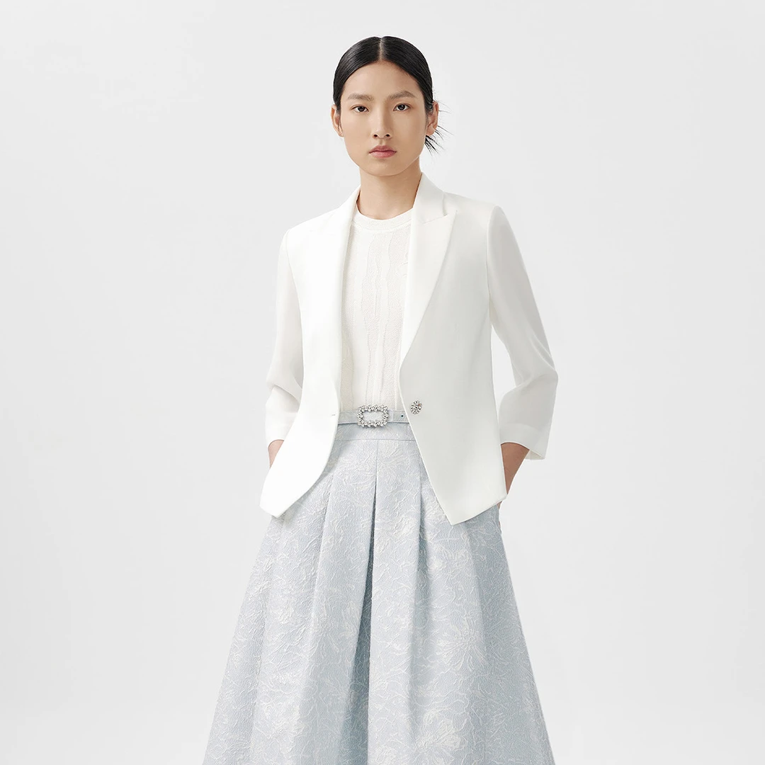 LANCY/朗姿【专柜同款】夏款简约短款醋酸西装外套女收腰休闲西服