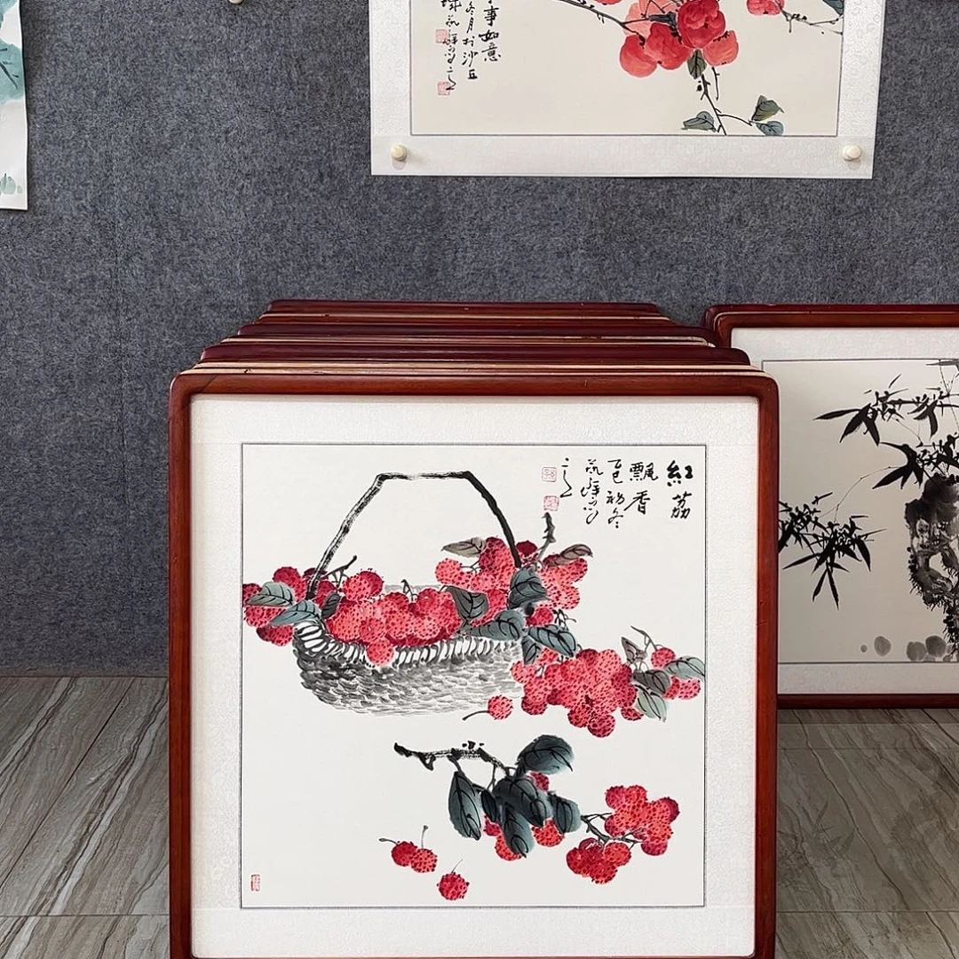 国画书画作品带框63×63