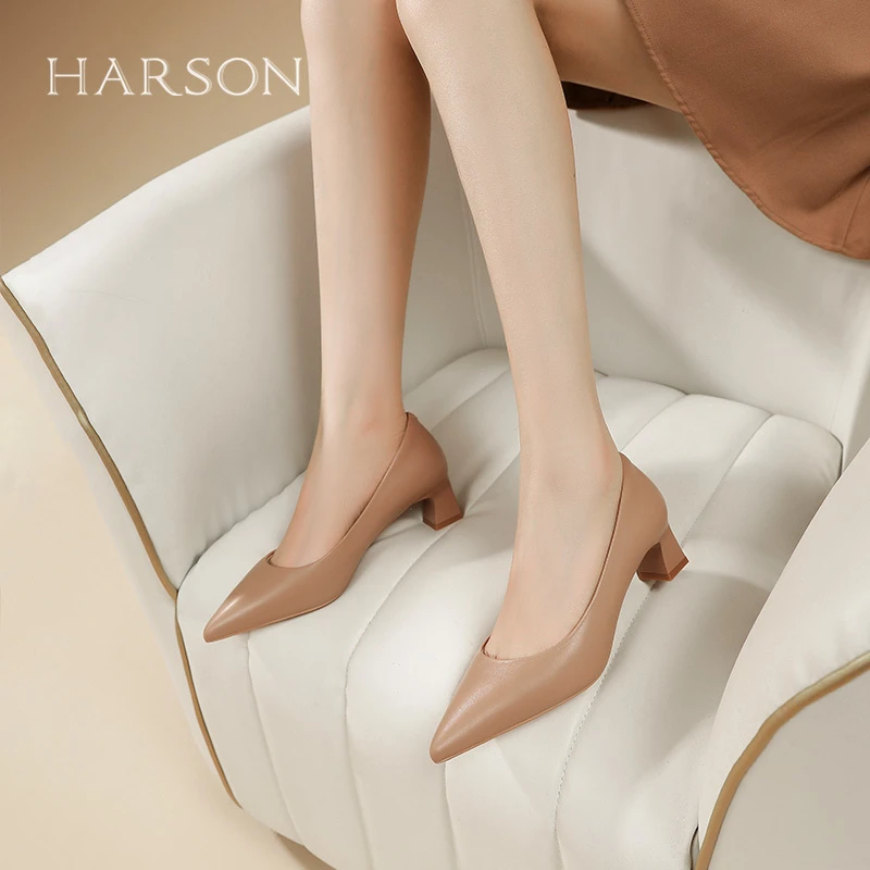 HARSON哈森25春季新品女鞋法式粗跟尖头浅口单鞋HS257119