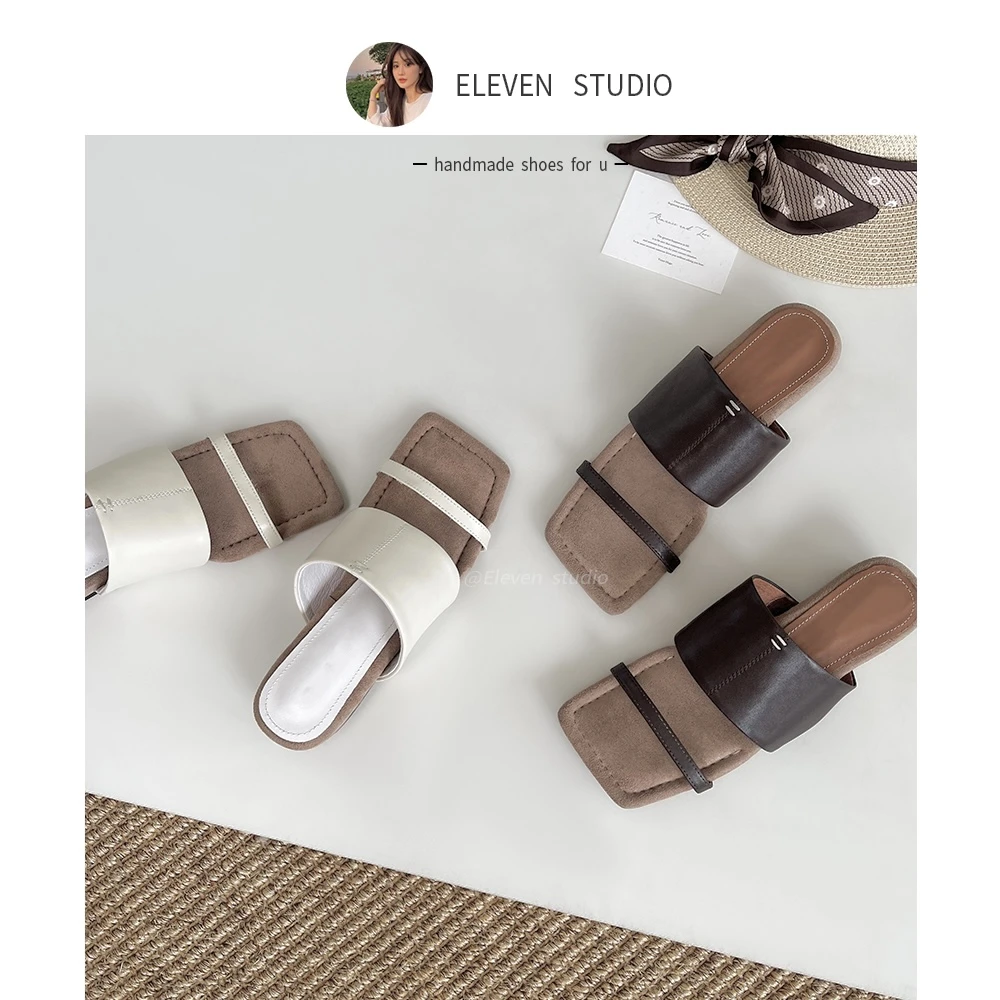 【王11】法式方头露趾一字外穿拖鞋 3CM /沁禾