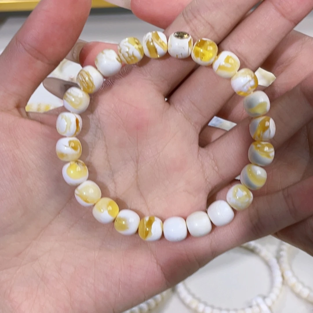 小***1琥珀18K金镶嵌手链福利8.5mm金漆白