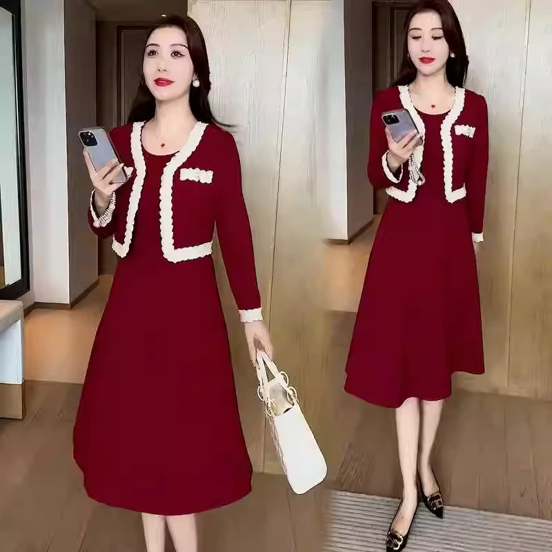 小香风时尚套装裙女秋季新款洋气质收腰显瘦短款外套背心裙两件套