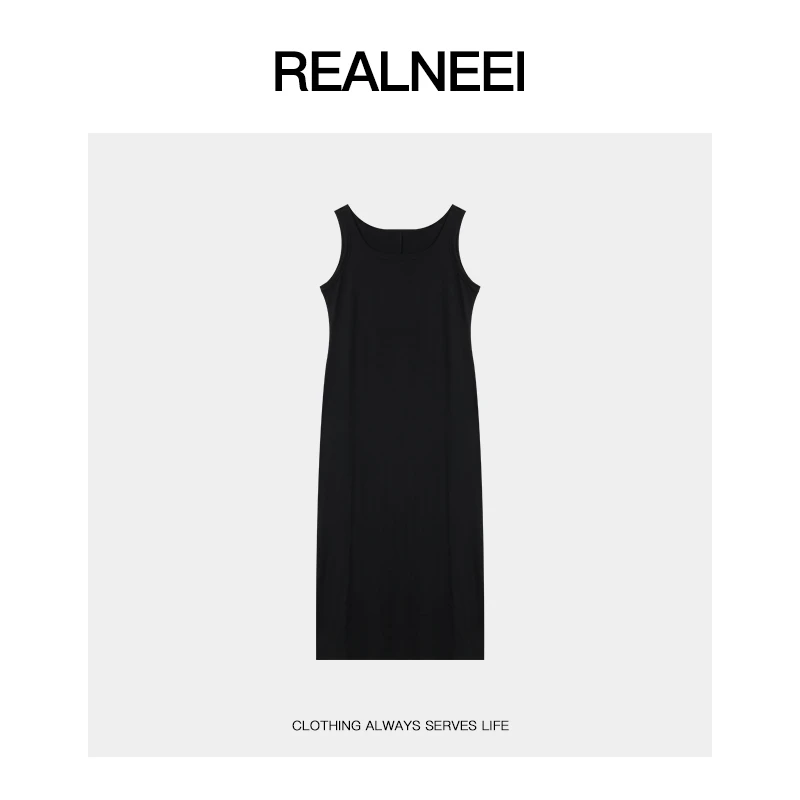 REALNEEI【香榭午后】极简棉感舒适弹力纯色松弛背心连衣裙10756