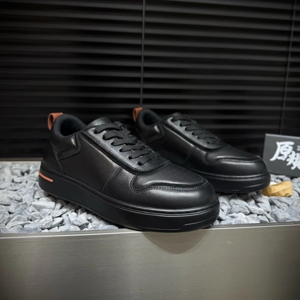 老钱风美式复古男秋冬款单鞋男士系带黑色时尚百搭平底低帮男鞋