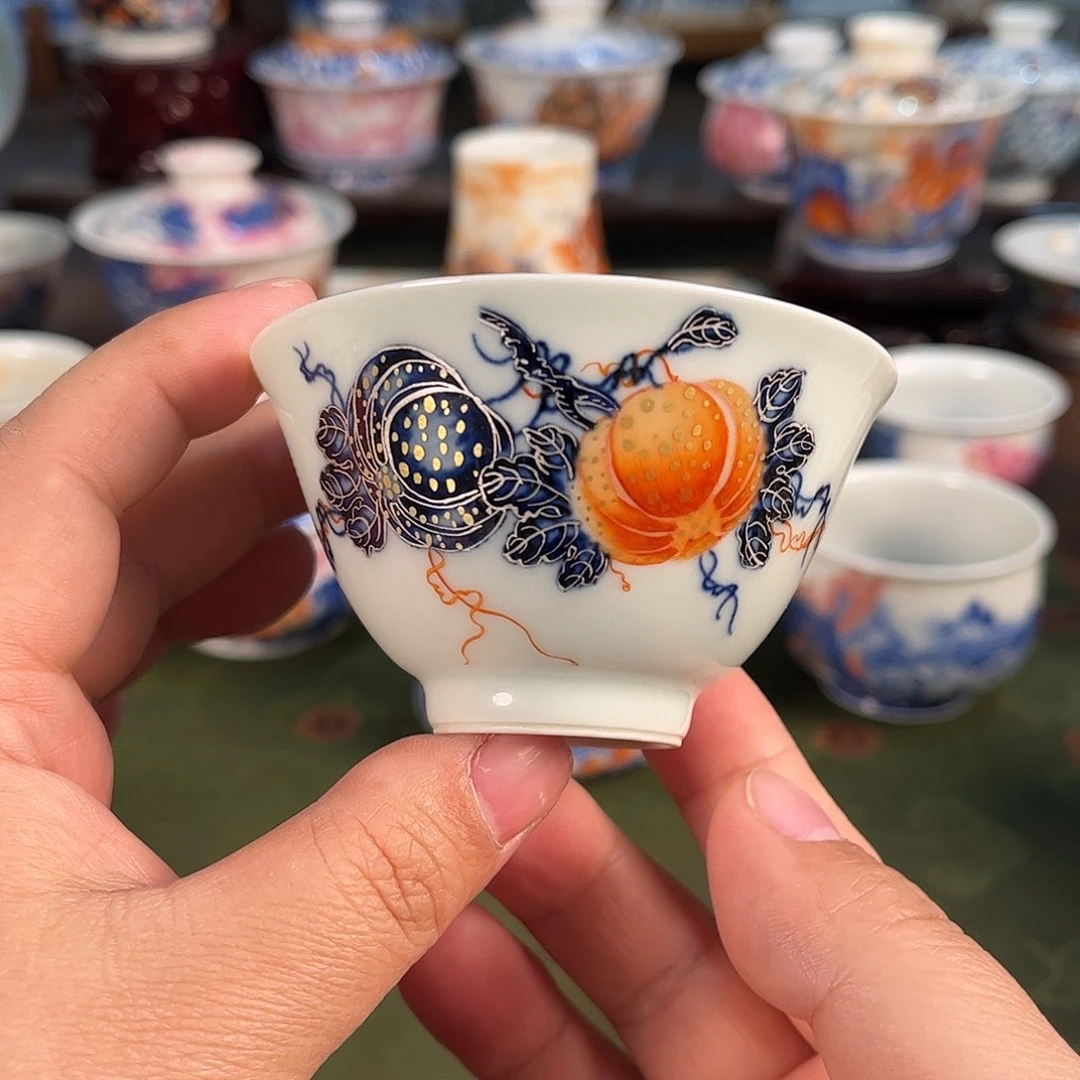 南瓜描金银鸡心杯一