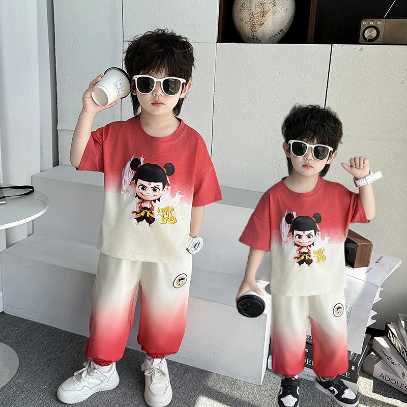 哪吒扎染童装套装新款时髦男童休闲运动夏季2025年新款儿童装夏装