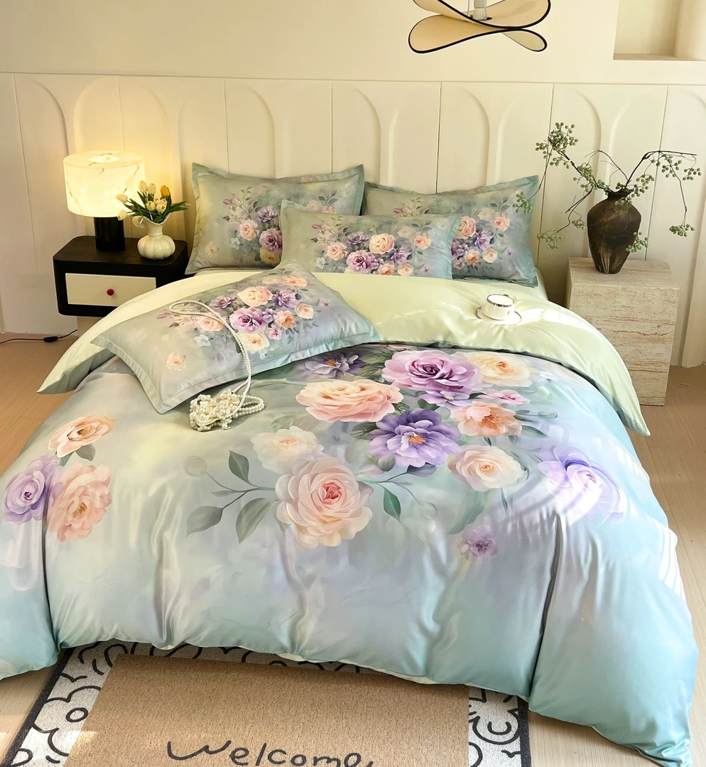 轻奢风高端天丝数码印花四季通用床上用品四件套