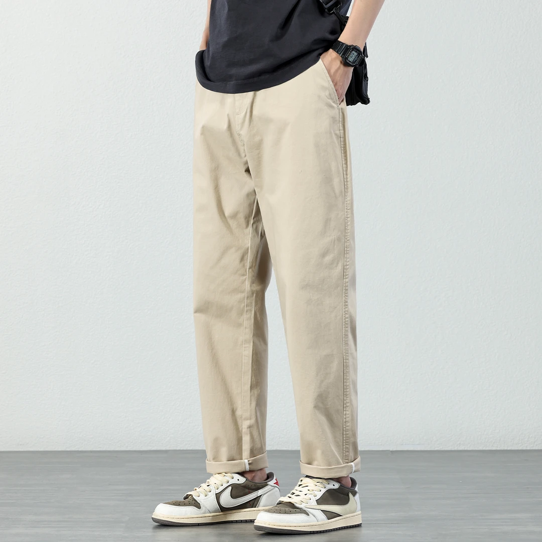 简约百搭2025夏季新款休闲裤男士薄款宽松直筒日系锥形九分裤子男