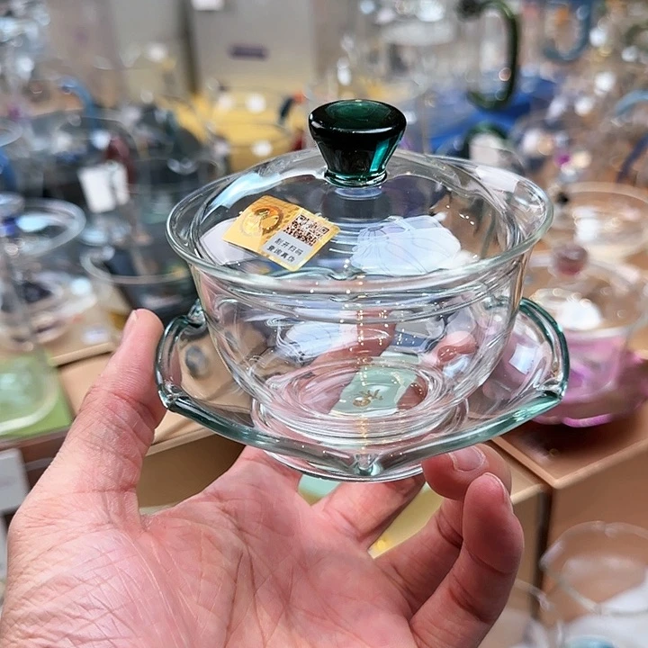 禾器墨绿色沁莲盖碗