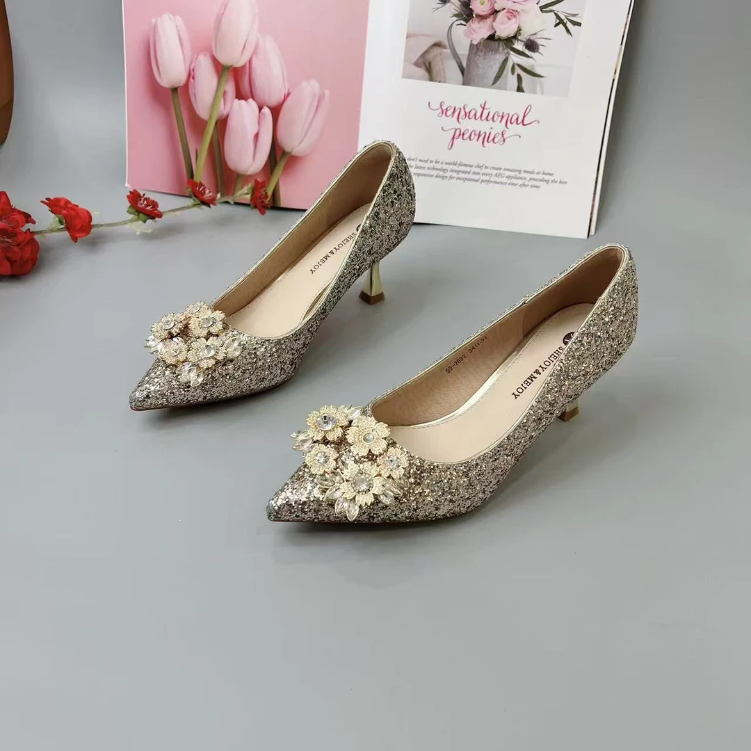 9-2882 新款法式浅口高跟鞋女细跟尖头百搭单鞋