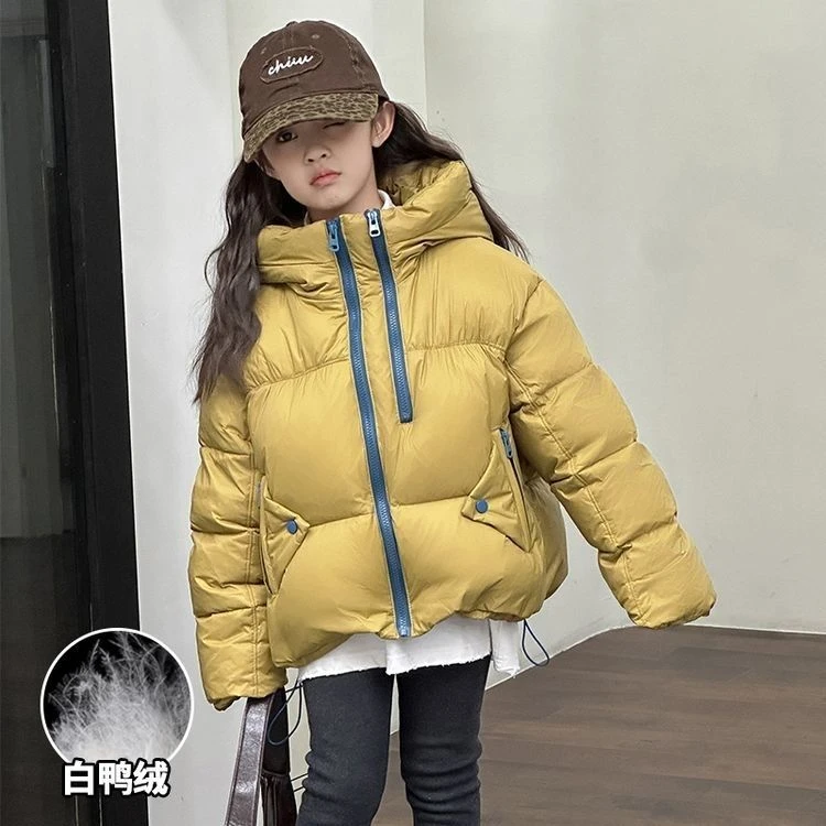 女孩羽绒服短款冬季新款加厚保暖连帽鸭绒面包外套儿童羽绒服