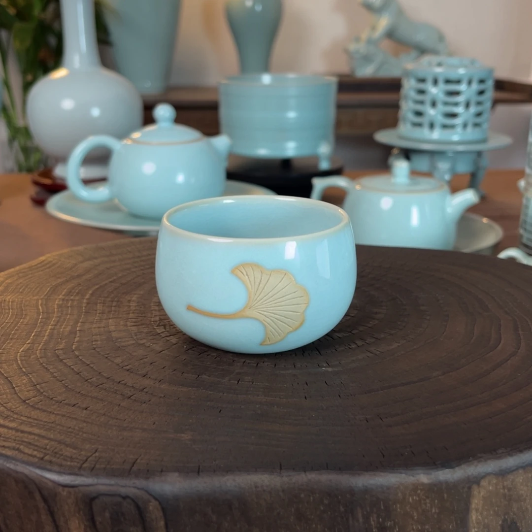 银杏叶原矿汝官窑作品