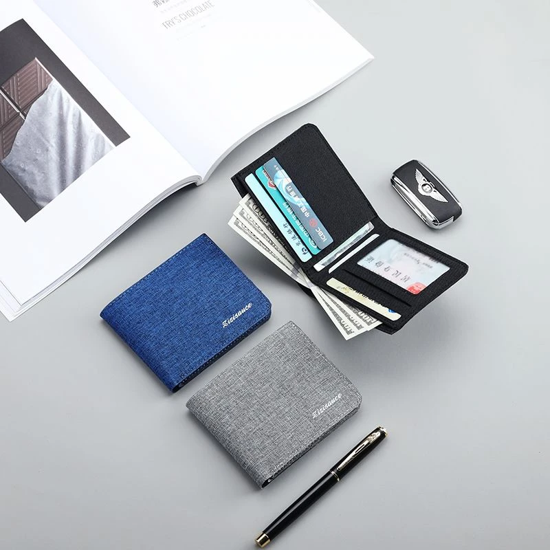 帆布钱包男士短款多卡位可放驾驶证超薄学生休闲皮夹可爱钱夹