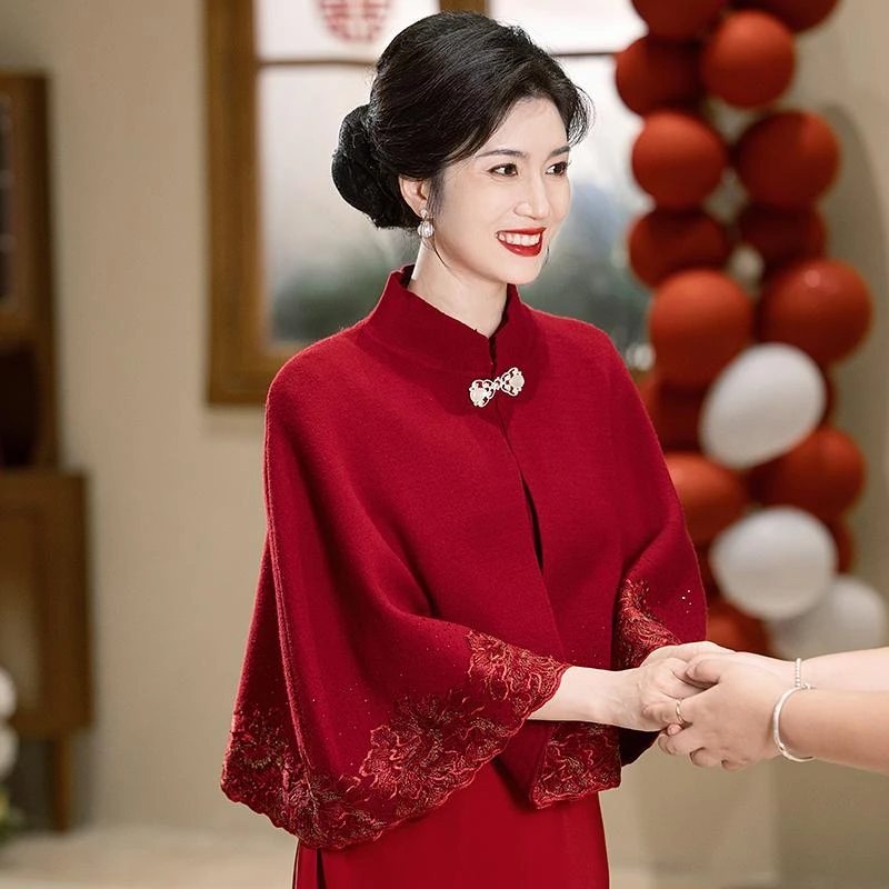 披肩外搭女2025新款高级感秋冬婚礼妈妈喜婆婆配旗袍斗篷披风外套